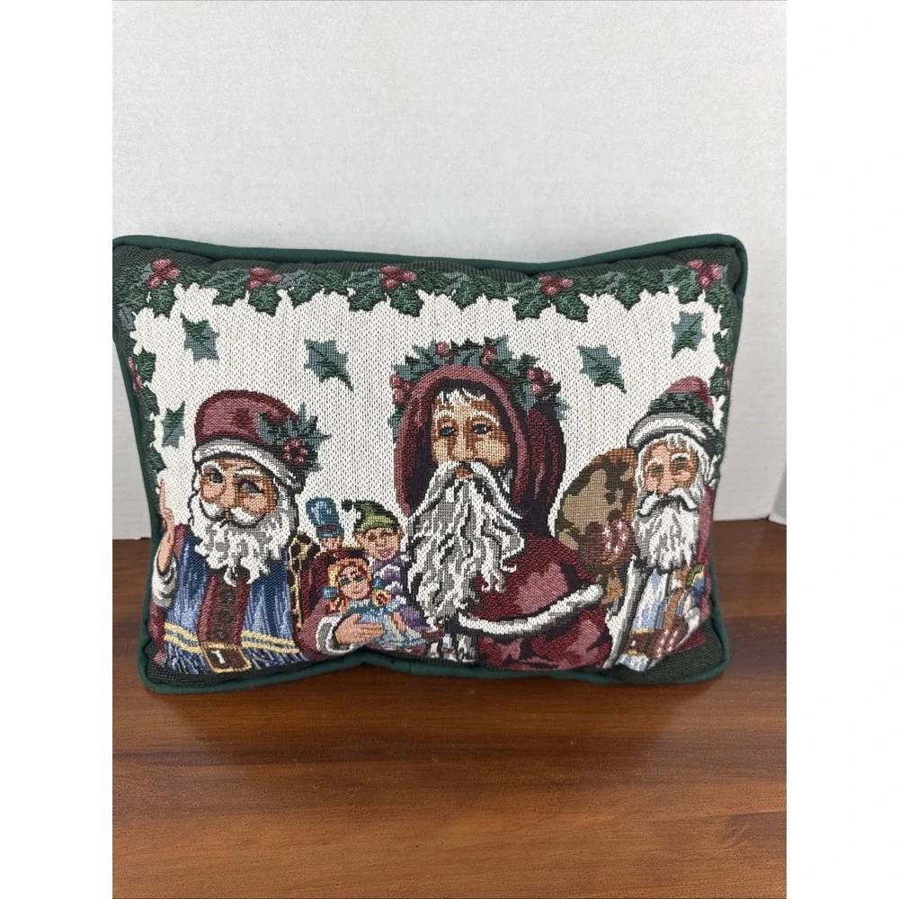 Vintage Needlepoint Tapestry Santa Saint‎ Nicholas Decorative Pillow